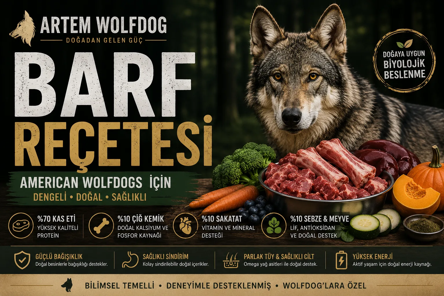 American Wolfdog İçin Dengeli BARF Tarifi | Günlük Çiğ Beslenme Örneği